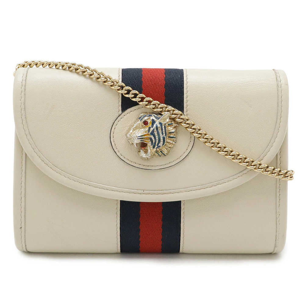 Gucci Raja Web Stripe Tiger Head Chain Shoulder Bag Leather Ivory White
